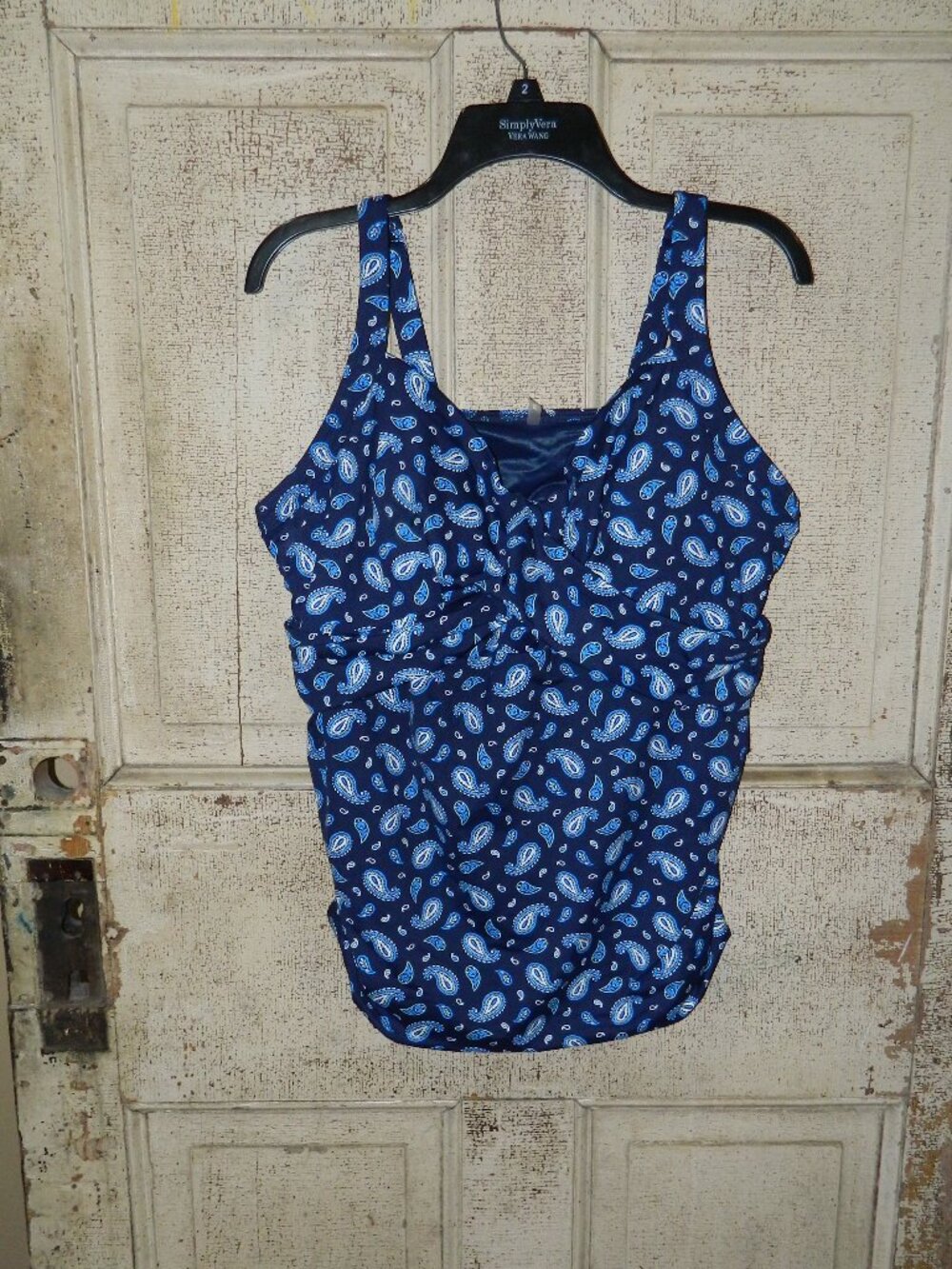 Lands' End Tankini Swim Top Navy Paisley Sz 20W (A-27)